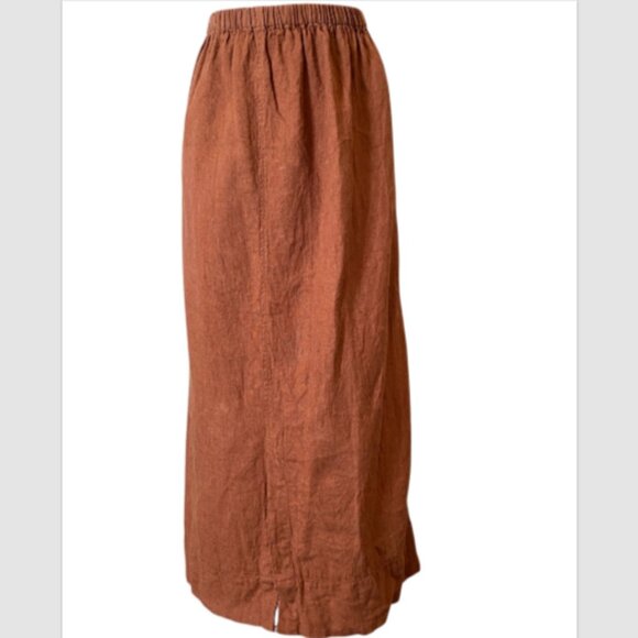 FLAX 100% Linen Midi Skirt Sz 3G/Generous Earthy Rust/Brown #330J - Picture 1 of 6